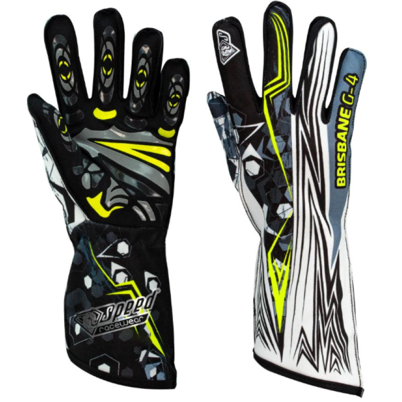 Kartinga cimdi - Speed Karting Gloves BRISBANE G-4 - Racewear - Black/White/Yellow 